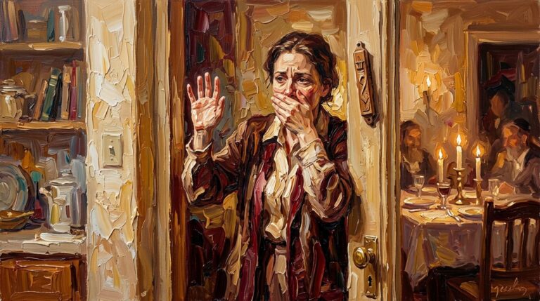 Person standing in doorway between speaking and silence - Jewish ethics of gossip and lashon hara