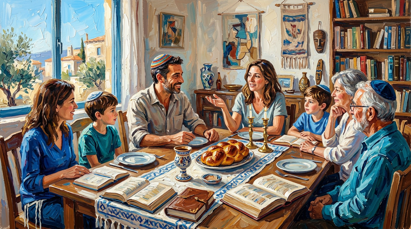 judaism says about friendship Jewish thought illustration - environment impasto style